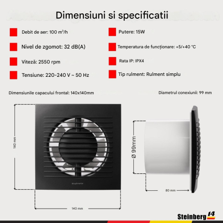 Ventilator baie de 100 mm cu cablu de tragere și ștecher [4]
