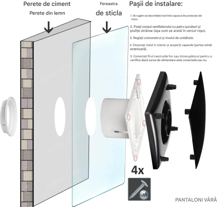 Ventilator baie de 150 mm cu senzor de umiditate si temporizator, functionare silentioasa, consum redus de energie, negru [5]