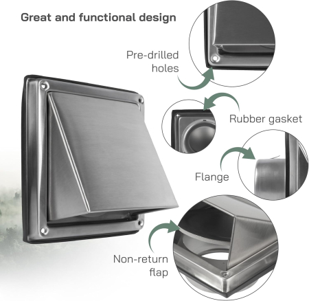 Capac din otel inoxidabil cu clapeta pentru evacuarea sistem ventilatie sau hota 100mm [2]
