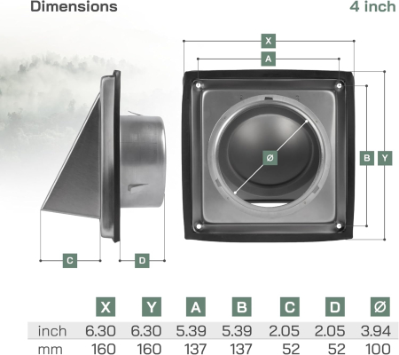 Capac din otel inoxidabil cu clapeta pentru evacuarea sistem ventilatie sau hota 100mm [1]