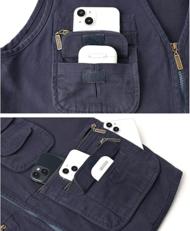 Vesta albastra din denim, cu fermoar si buzunare pentru iesiri in natura, 3XL [5]