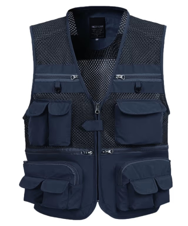 Geci si veste barbati - Vesta albastra cu fermoar si buzunare pentru iesiri in natura, 3XL