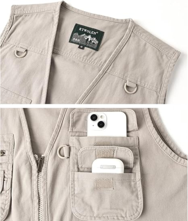 Vesta crem din denim, cu fermoar si buzunare pentru iesiri in natura, 5XL [4]