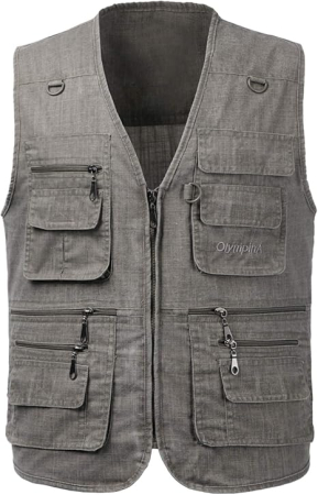 Geci si veste barbati - Vesta barbateasca gri cu fermoar si buzunare pentru iesiri in natura, 5XL