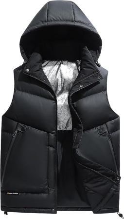 Geci si veste barbati - Vesta neagra usoara, captusita, respirabila, cu buzunare laterale, cu gluga, XS