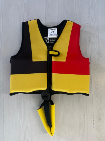 Echipamente de protectie copii - Vesta din neopren pentru inot copii 3-6 ani, 18-30 kg, cu fermoar si siguranta, galben,rosu,negru