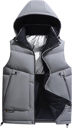 Geci si veste barbati - Vesta gri usoara, captusita, respirabila, cu buzunare laterale, cu gluga, L