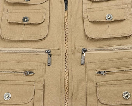 Vesta din denim, cu fermoar si buzunare pentru iesiri in natura, Crem 3XL [5]