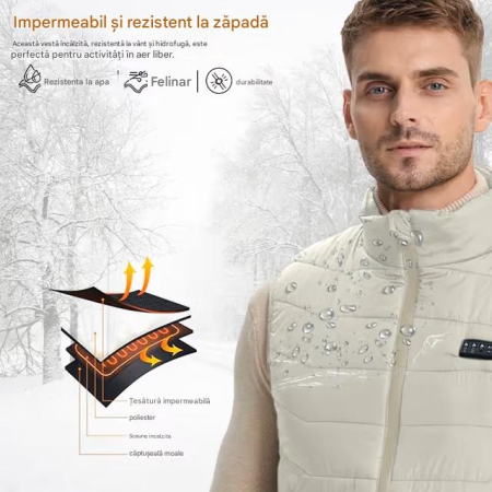 Vesta crem usoara pentru barbati, respirabila, cu sistem incalzire, L [4]