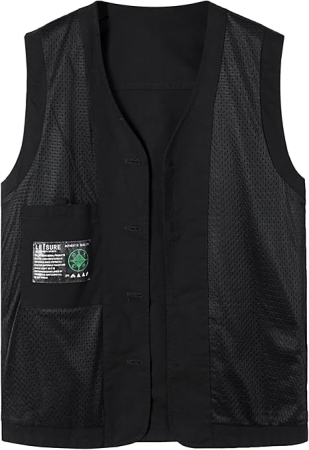 Vesta usoara, respirabila, cu nasturi si buzunare pentru iesiri in natura, negru 2XL [1]