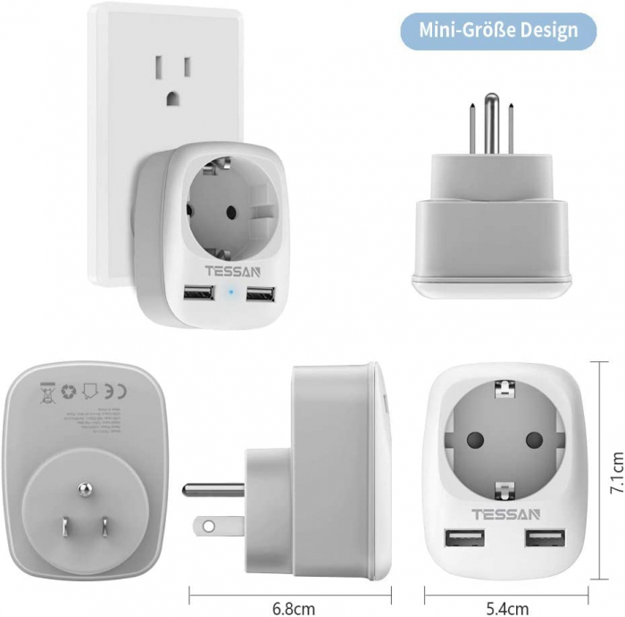 Adaptor Europe to USA Tessan TS-611, EU - US, 2xUSB - 2,4A, 10 A [5]
