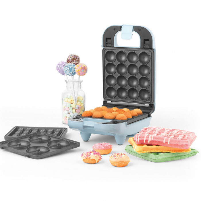 Aparat 3 in 1 Petra, vafe, briose, gogosi, placi antiaderente detasabile, 650W, albastru pastel [1]