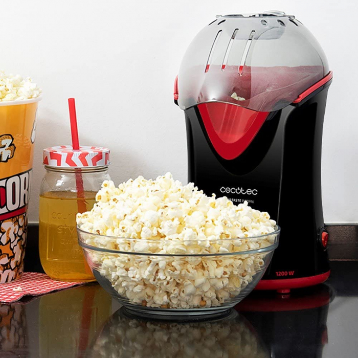 Aparat de facut popcorn, CECOTEC 3040, 1200 W, fara ulei, tehnologie bazata pe aer cald, preparare in max. 2 min, dozator boabe inclus, negru rosu [3]
