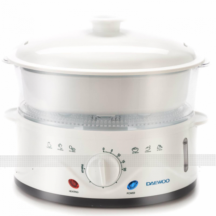 Aparat de gatit cu aburi Daewoo DFS900W, 900 W, 3 cosuri, 8.5 l, timer 60 min, design ergonomic, Alb [2]