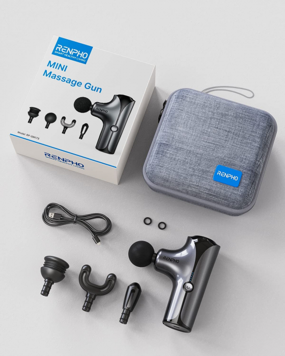 Aparat de masaj Gun Renpho Mini, 5 capete interschimbabile, 5 trepte de viteza, Incarcare USB-C [2]