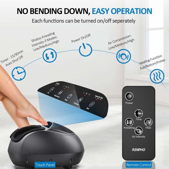 Aparat de masaj picioare Renpho FM059R, masaj Shiatsu, caldura, compresie aer cu 3 niveluri, temporizator, telecomanda [5]