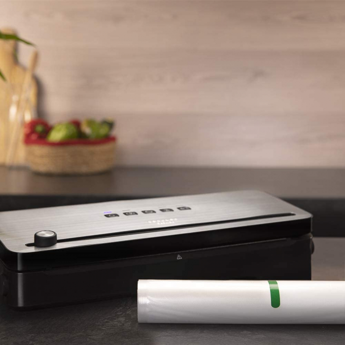 Aparat de vidat si sigilat alimente Cecotec 140 SteelCut, putere 140 W, latime 31.5 cm,Taiere folie, vidare umeda uscata, vidare caserole, rola pungi inclusa [3]