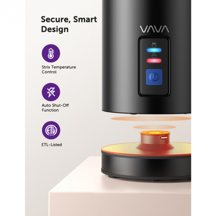 Aparat pentru spumarea laptelui din inox VAVA VA-EB008 recipient cu perete dublu, interior antiaderent - Negru [3]