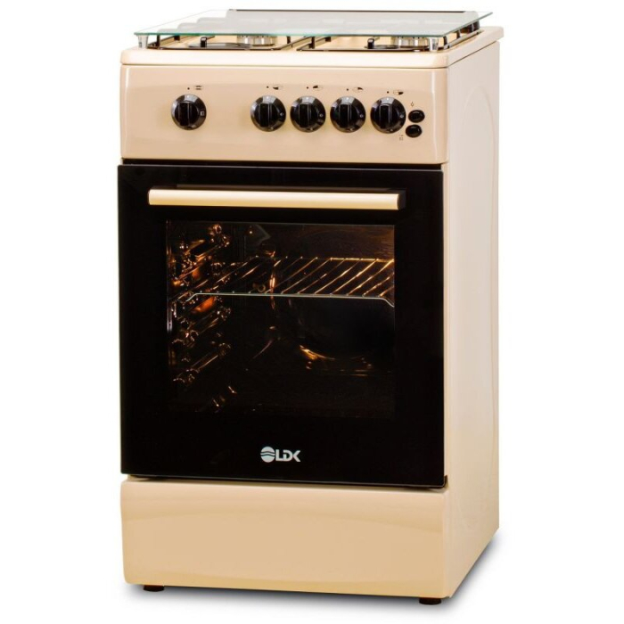 Aragaz LDK 5060 GRAI Crem RMV, Gaz, 4 Arzatoare, Siguranta, Grill, Rotisor, Aprindere, Iluminare, Capac sticla, Crem [3]