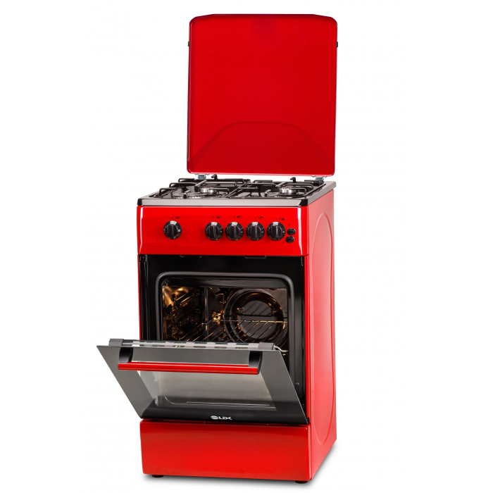 Aragaz LDK 5060 GRAI Red RMV, 4 Arzatoare, Siguranta, Grill, Rotisor, Aprindere, Iluminare, Capac sticla, 50 x 60 cm, Rosu [1]