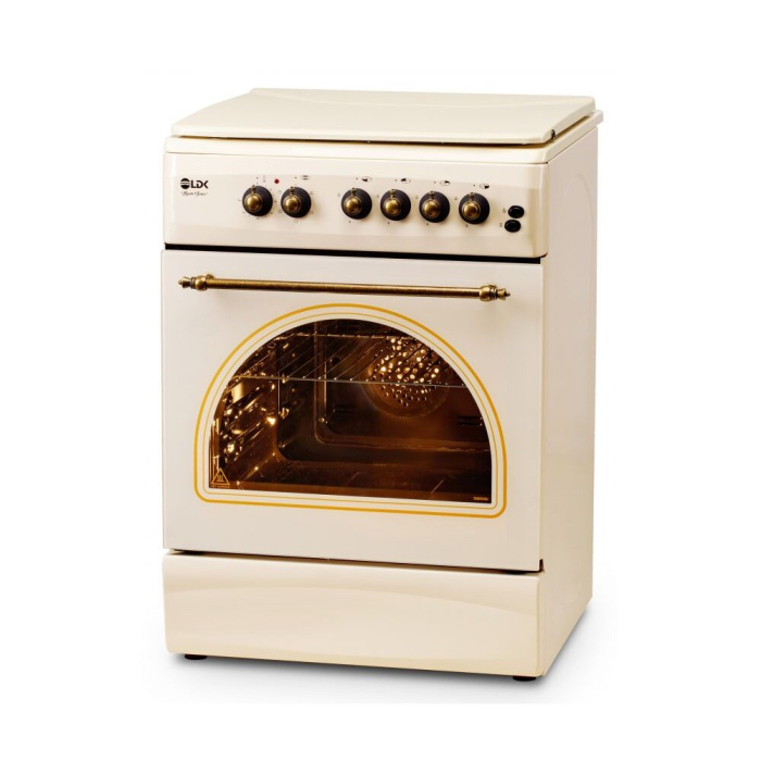 Aragaz LDK 6060 Ecai Beige Rustic NG, Siguranta, cuptor electric cu convectie, aprindere, iluminare, capac metalic, bej [2]
