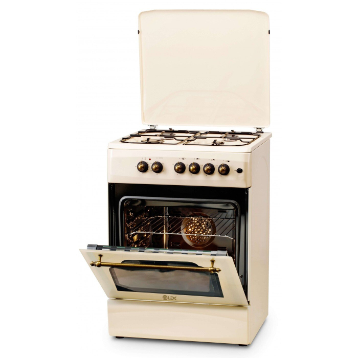 Aragaz LDK 6060 ECAI BEIGE RUSTIC, Siguranta, Cuptor electric cu convectie, Aprindere, Iluminare, Capac metalic, 60 x 60 cm, Bej [1]