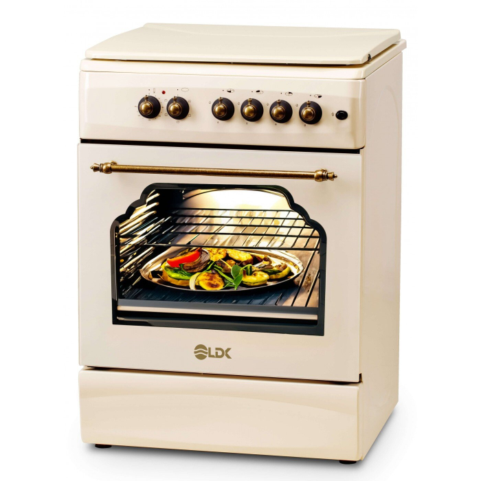 Aragaz LDK 6060 ECAI BEIGE RUSTIC, Siguranta, Cuptor electric cu convectie, Aprindere, Iluminare, Capac metalic, 60 x 60 cm, Bej [2]