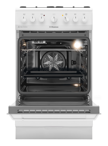 Aragaz mixt Hansa FCMW581009, cuptor electric, 50 cm, 4 arzatoare, programator, 8 functii, grill, ventilator, aprindere electrica, capac email, sertar depozitare, 62 L, clasa A, alb [2]