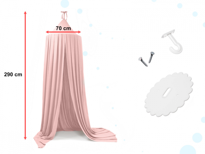 Baldachin suspendat tip cort 70x290 cm, decor camera copii, cu set montaj, roz [2]