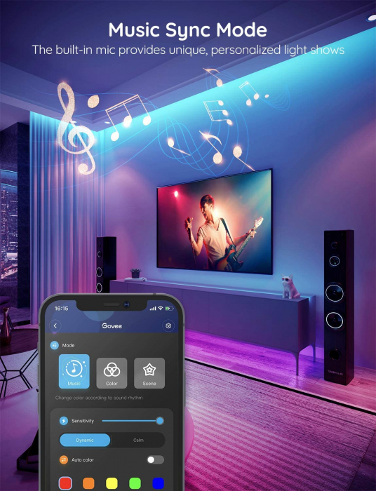 Banda LED Govee H6154 RGB, Sincronizare Muzica, Wifi si Bluetooth 15m, Telecomanda, Alexa , Google Asistant [5]