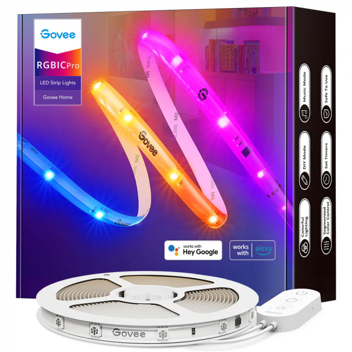 Banda LED Govee RGBIC Pro H619A, 5m, Sincronizare Muzica, Wifi si Bluetooth, Alexa , Google Asistant, strat protector [1]