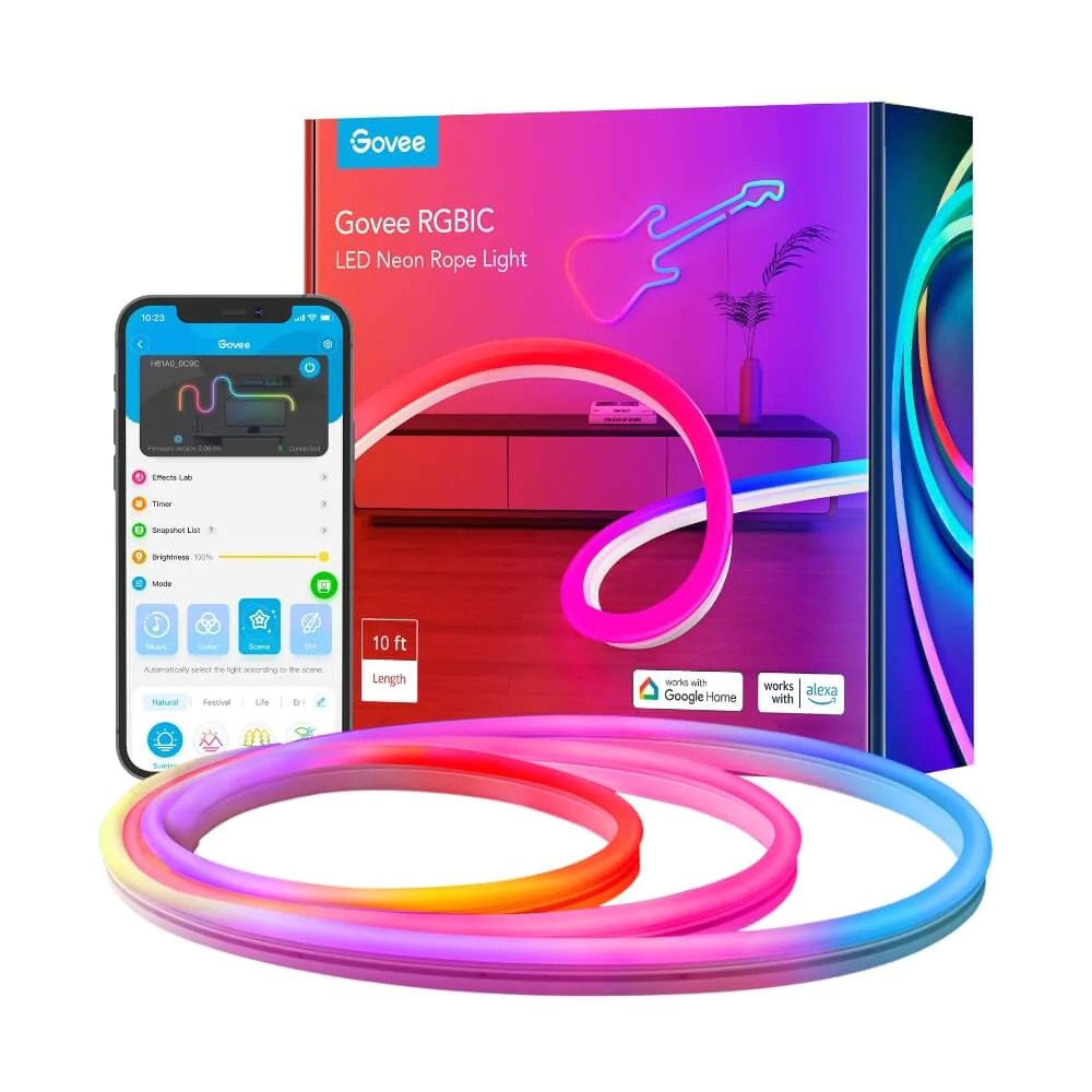 Banda LED Neon Govee H61A2 RGBIC, Inteligenta, Sincronizare Muzica, Wifi, 5m, IP67, Alexa, Google Asistant [1]