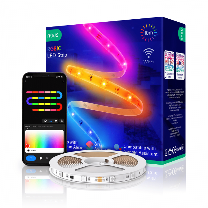Banda LED Nous Wifi RGBIC F5, 10m, Smart, Sincronizare Muzica [5]