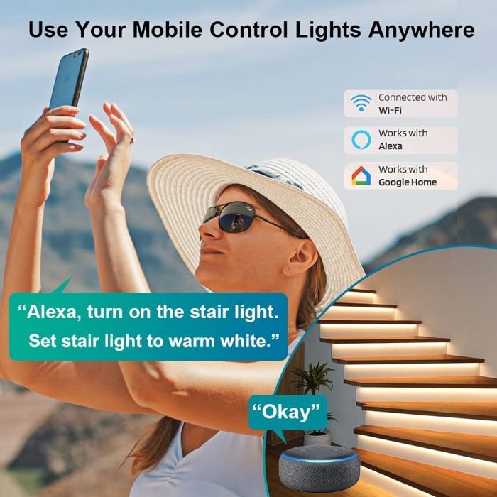 Banda LED Smart Ustellar 6m, 112 leds M, Wi-Fi, Lumina Alba calda, Dimmer, Cuoare lumina 3000K-6000K, Tuya [4]