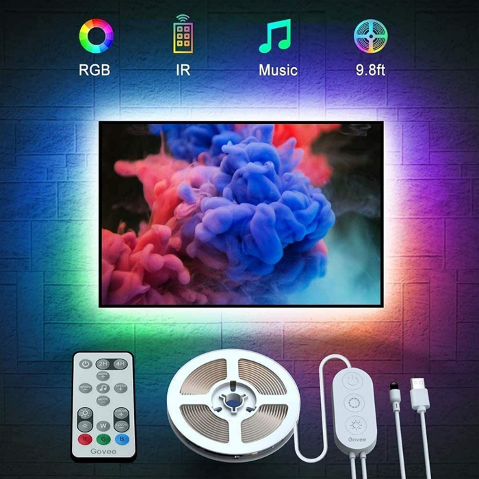 Banda LED TV RGB Govee H6183, USB, Telecomanda, 3m, Sincronizare muzica, 46-60inch [1]