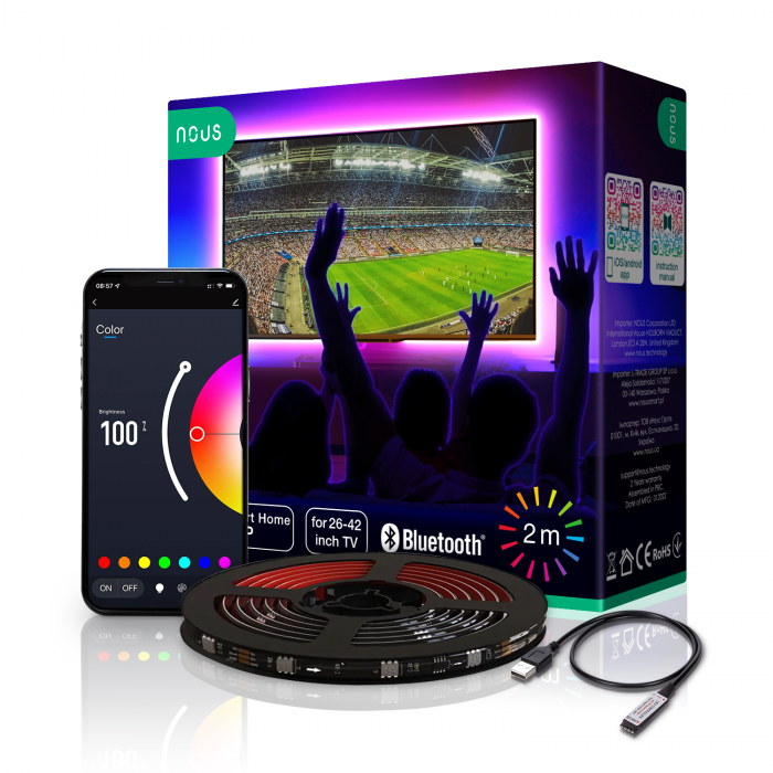 Banda LED TV RGB Nous F7, Smart, USB, 2m, LED 5050, Bluetooth [1]