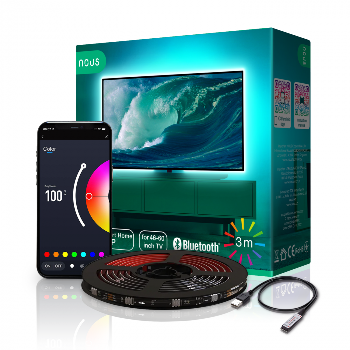 Banda LED TV RGB Nous F8, Smart, USB, 3m, LED 5050, Bluetooth [1]