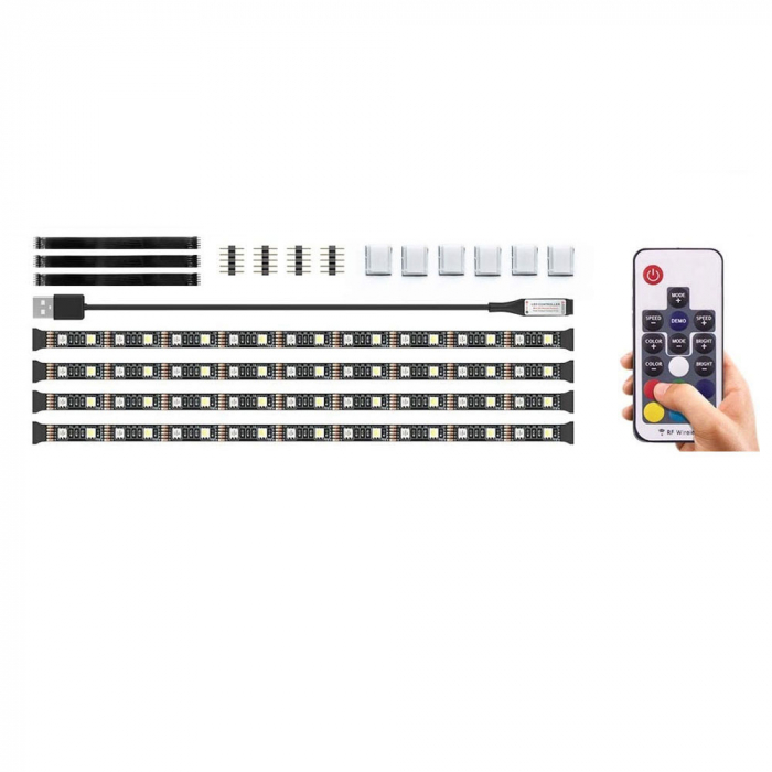Banda LED TV RGBW Novostella, USB, Telecomanda, 2m,LED 5050, Lumina Alba 6000K, [5]