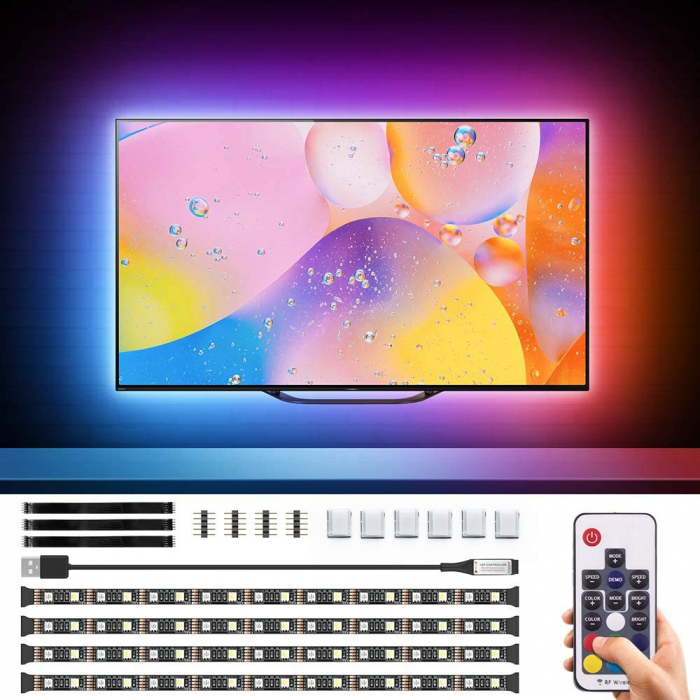 Banda LED TV RGBW Novostella, USB, Telecomanda, 2m,LED 5050, Lumina Alba 6000K, [4]