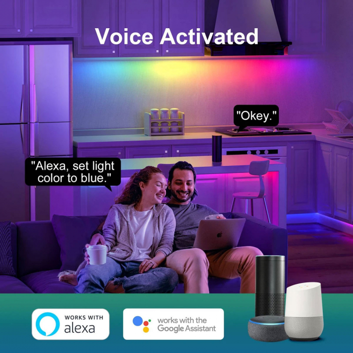 Banda LED Ustellar 6M RGBIC, Sincronizare Muzica, Smart, Wifi, Telecomanda, Alexa, Google Assistant [5]