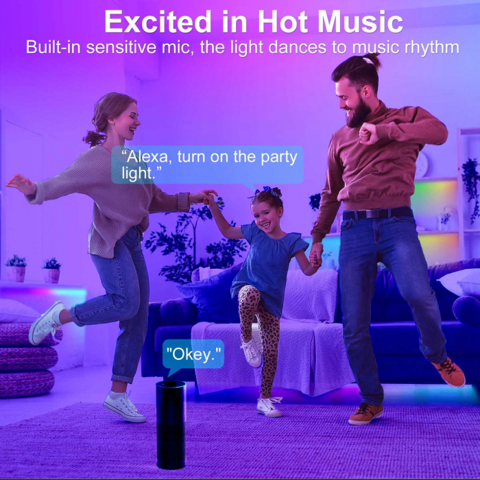 Banda LED Ustellar 6M RGBIC, Sincronizare Muzica, Smart, Wifi, Telecomanda, Alexa, Google Assistant [2]