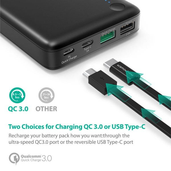 Baterie Externa RavPower 20100mAh 2 X USB + 1XUSB-C, Qualcomm QuickCharge QC3.0, model RP-PB043 [2]