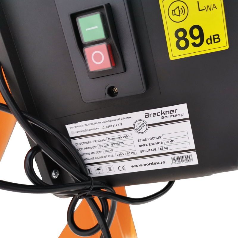 Betoniera 800W, volum cuva 200L, pinion si coroana din fonta, 58Kg, Breckner Germany BK98325 [7]