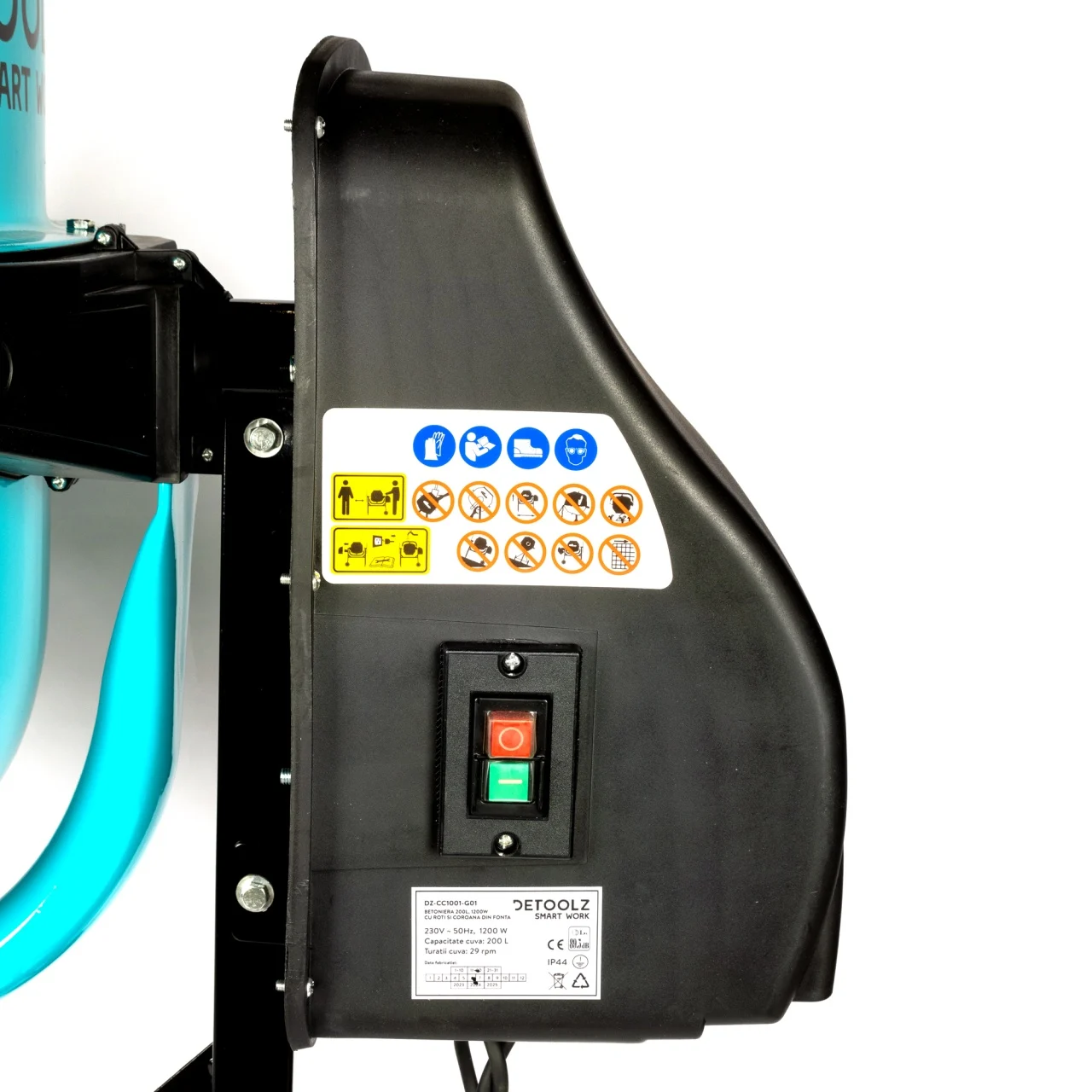 Betoniera Detoolz 200 l, 1200 W, coroana fonta, cu roti DZ-CC1001-G01 [5]