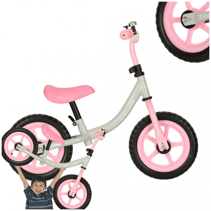 Bicicleta fara pedale pentru copii 80x40x57 cm, reglabila, roti din spuma, 1.8 kg, gri roz [6]
