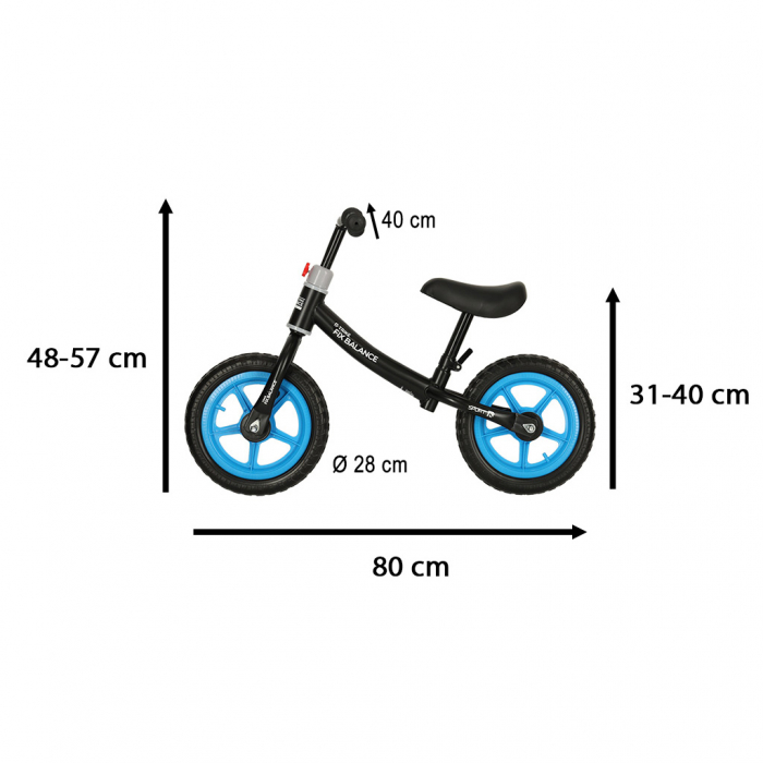 Bicicleta fara pedale pentru copii 80x40x57 cm, reglabila, roti din spuma, 1.8 kg, negru-albastru [5]