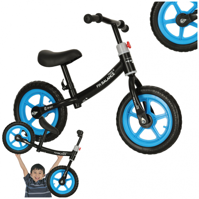 Bicicleta fara pedale pentru copii 80x40x57 cm, reglabila, roti din spuma, 1.8 kg, negru-albastru [2]
