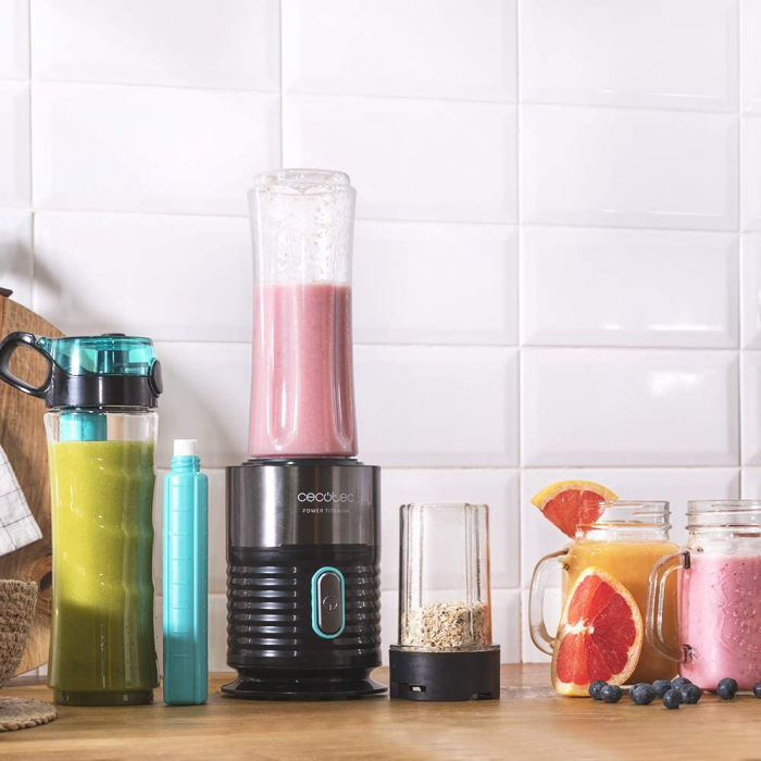 Blender Smoothie 2 in 1 Cecotec Power Titanium 650 FreshGo Inox, 650W, 2 recipiente portabile, 1 recipient rasnita [3]