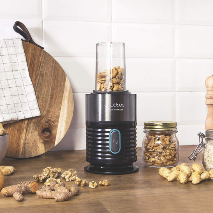 Blender Smoothie 2 in 1 Cecotec Power Titanium 650 FreshGo Inox, 650W, 2 recipiente portabile, 1 recipient rasnita [4]