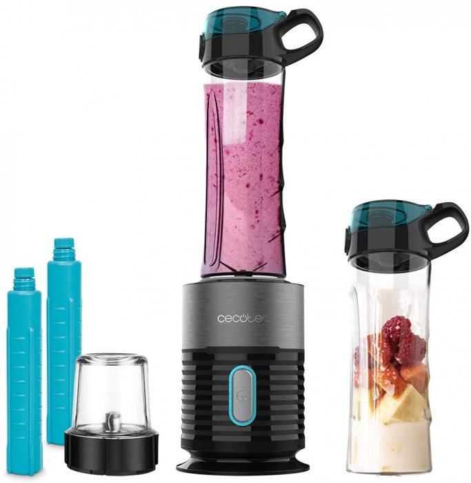 Blender Smoothie 2 in 1 Cecotec Power Titanium 650 FreshGo Inox, 650W, 2 recipiente portabile, 1 recipient rasnita [1]